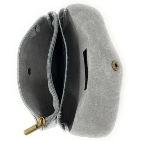 Pochette porte-monnaie en cuir brillant pour femme pur de vachette fabriqué en Italie couleur argent