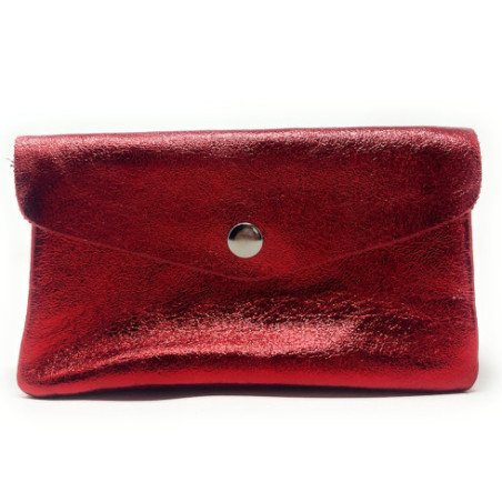 Pochette en cuir superbe brillant pour femme pur vachette fabriqué en Italie rouge porte-monnaie tendance
