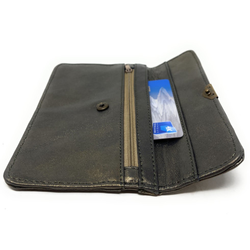 Porte-monnaie mode femme en cuir italien lisse porté main bronze pochette tendance