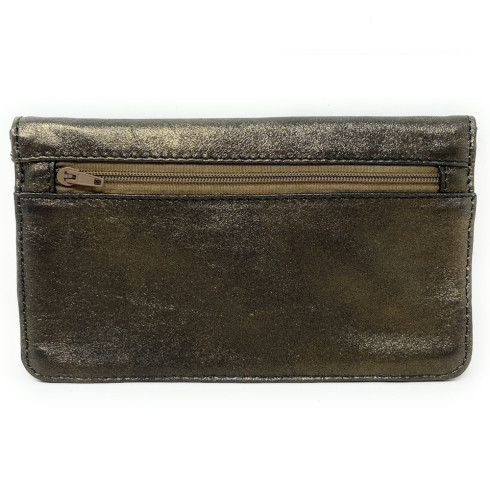 Pochette femme tendance en cuir lisse italien porté main bronze porte-monnaie