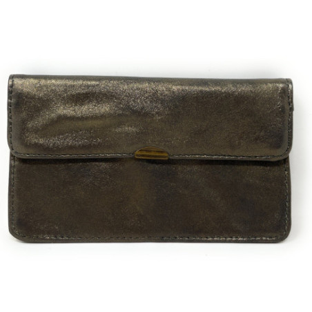 mini pochette porte-monnaie femme en cuir lisse porté main bronze