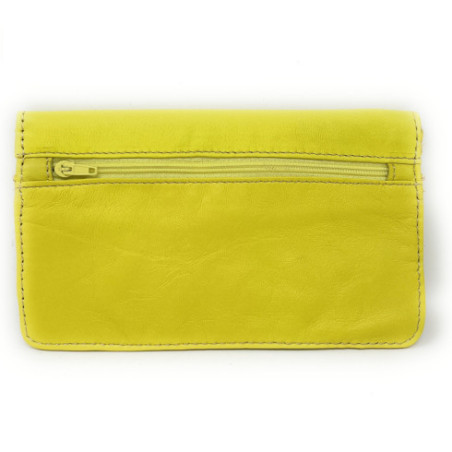 Porte-monnaie tendance femme en cuir italien lisse porté main jaune citron pochette
