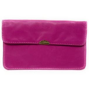 Pochette porte-monnaie femme tendance en cuir lisse porté main rose fuchsia