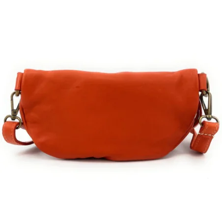 Sac banane en cuir vintage orange pur de vachette femme porté taille et crossbody avec bandoulière