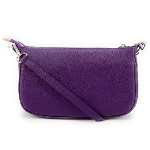 Sac baguette femme tendance en cuir grainé italien porté bandoulière violet