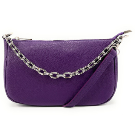 Sac baguette tendance femme en cuir italien grainé porté bandoulière violet