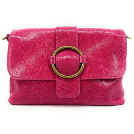 Mini sac à main femme tendance en cuir lisse porté épaule de travers et bandoulière rose néon