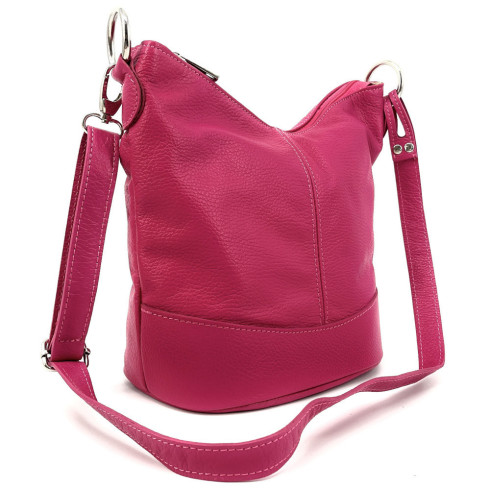 Sac seau femme en cuir italien grainé porté épaule avec bandoulière ajustable rose fuchsia sac bandoulière très tendance