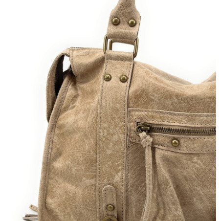 Sac femme en cuir italien véritable porté main et de travers taupe clair sac très tendance