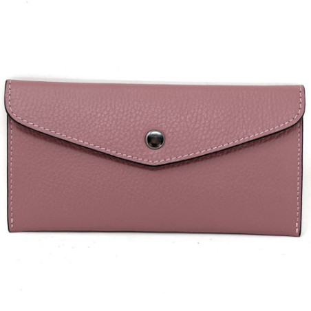 Porte-cartes portefeuille tendance femme en cuir grainé italien porté main vieux rose