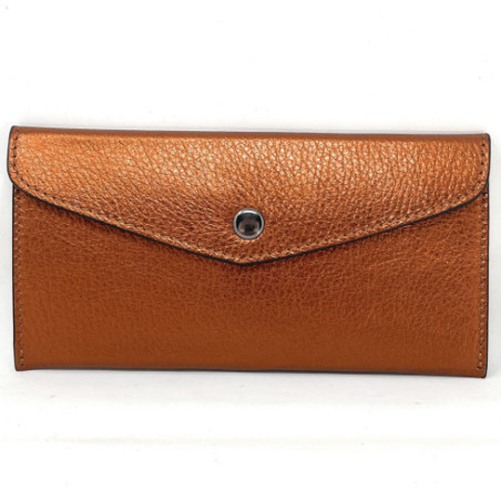 Porte-cartes haut de gamme femme en cuir grainé métallisé porté main bronze portefeuille