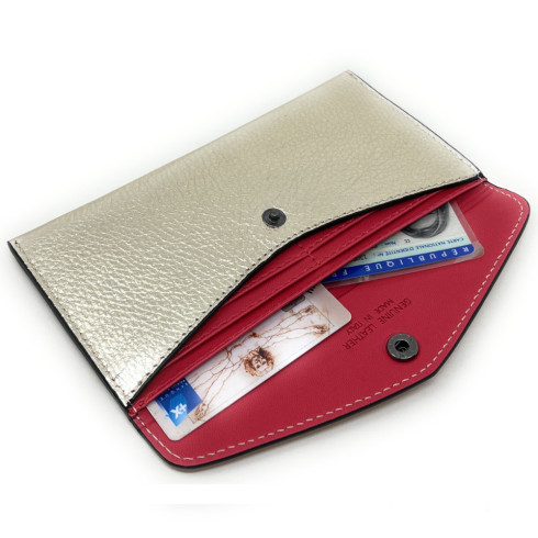 Porte-cartes haut de gamme femme en cuir métallisé porté main or pale portefeuille