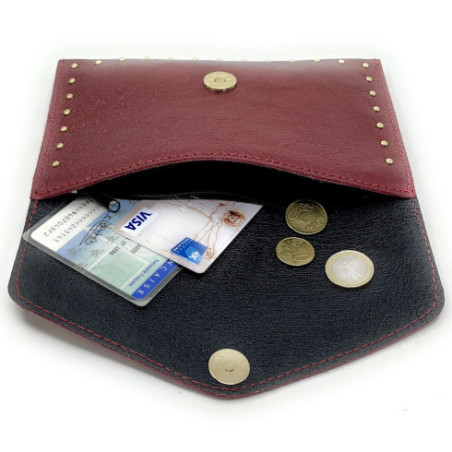 Porte-monnaie pochette haut de gamme femme en cuir porté main framboise irisé