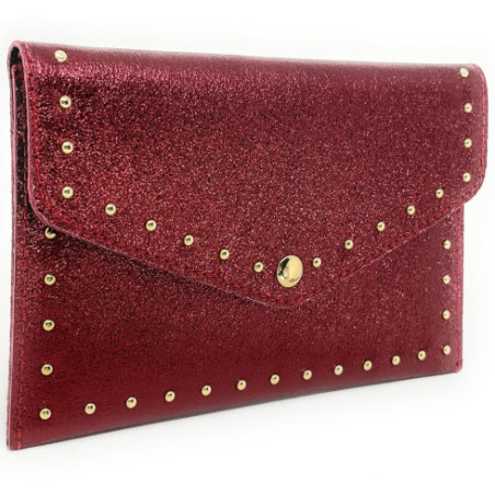 Porte-monnaie tendance femme en cuir italien irisé porté main framboise irisé pochette