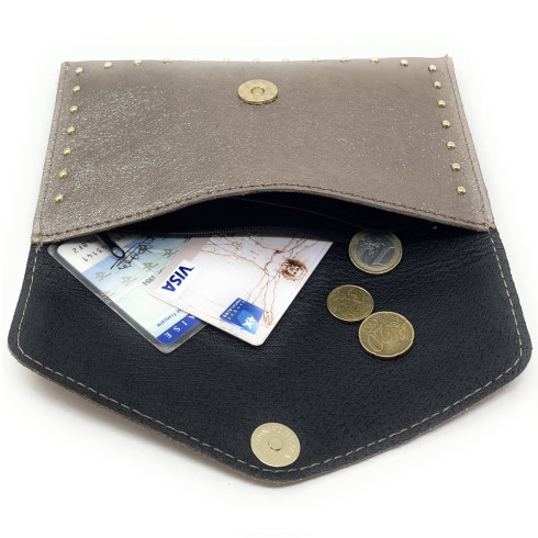 Porte-monnaie pochette femme tendance en cuir porté main champagne