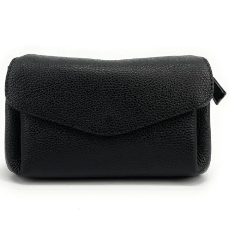 Sac trotteur bandoulière femme tendance en cuir grainé porté épaule bandoulière et de travers noir