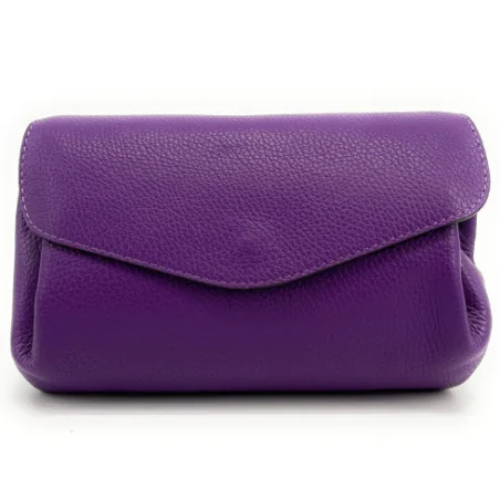 Sac femme tendance en cuir grainé porté épaule et bandoulière violet mini sac trotteur