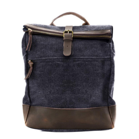Sac à dos femme en toile et cuir porté main et dos noir sac tendance