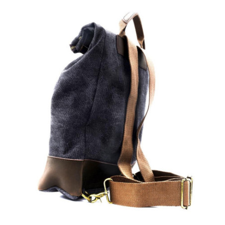 Sac à dos très tendance femme en cuir et toile porté dos avec bretelles ajustables noir