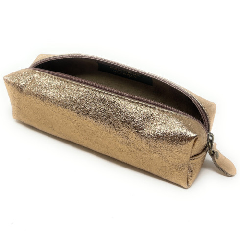 Trousse tendance femme en cuir italien irisé champagne irisé