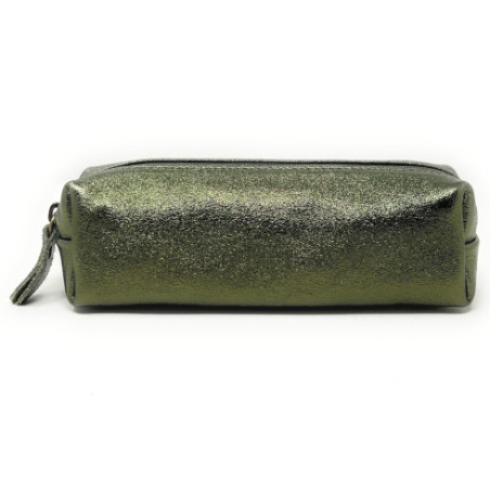 Trousse très tendance femme en cuir italien irisé kaki irisé