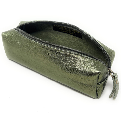 Trousse mode femme en cuir irisé kaki irisé trousse tendance