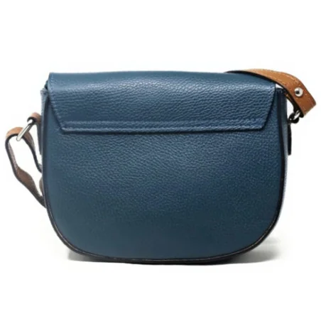 Sac trotteur mode femme en véritable cuir grainé porté bandoulière et de travers bleu canard sac très tendance