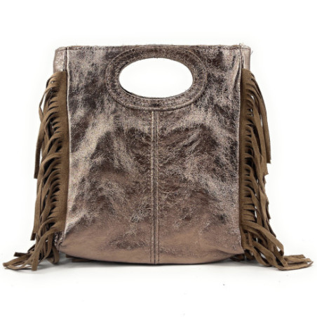 Sac à main femme tendance en cuir nubuck irisé porté main épaule et bandoulière champagne