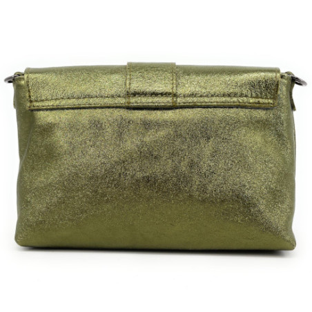 Mini sac à main femme tendance en cuir italien pur cuir de vachette porté bandoulière et épaule vert kaki irisé