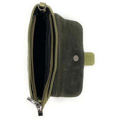 Mini sac mode femme en cuir porté épaule avec bandoulière amovible vert kaki irisé