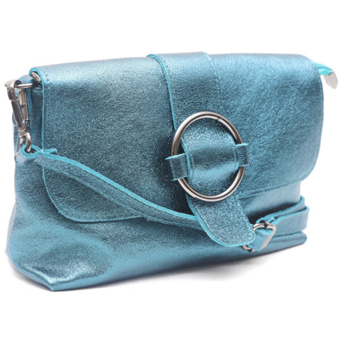 Mini sac bandoulière femme tendance en cuir porté épaule avec bandoulière amovible turquoise irisé