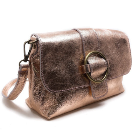 Mini sac à main tendance femme en cuir lisse porté bandoulière or rose