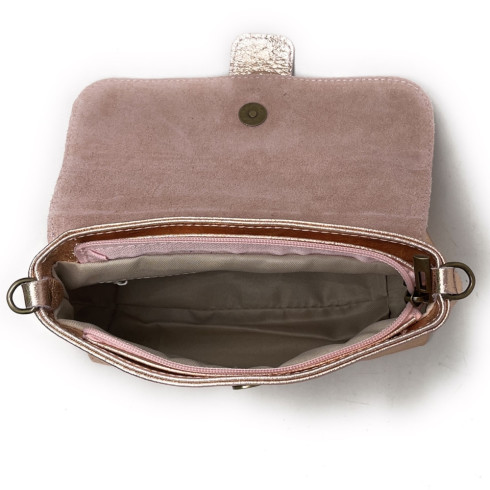 Mini sac à main femme tendance en cuir italien lisse porté épaule or rose