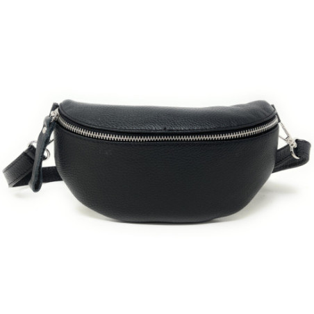 Sac banane mode femme en cuir italien pur cuir de vachette porté de travers noir sac tendance