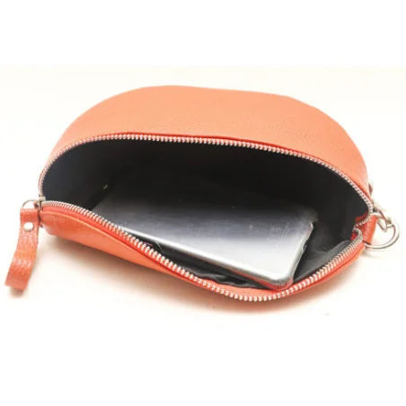 Sac tendance femme en cuir grainé porté à la taille avec bandoulière amovible orange sac banane