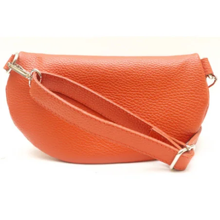 Sac femme très tendance en cuir porté de travers avec bandoulière amovible orange sac banane