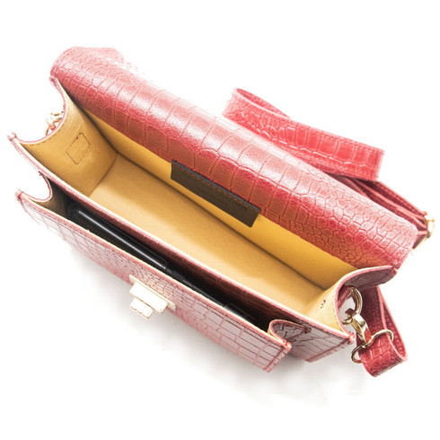 Sac bandoulière mode femme en cuir porté bandoulière et épaule framboise mini sac