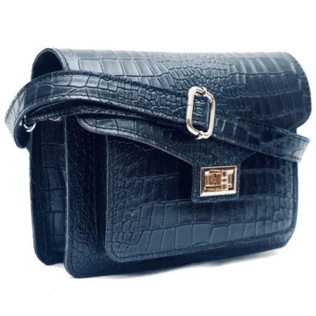 Sac très tendance femme en cuir à motif porté épaule avec bandoulière amovible bleu marine