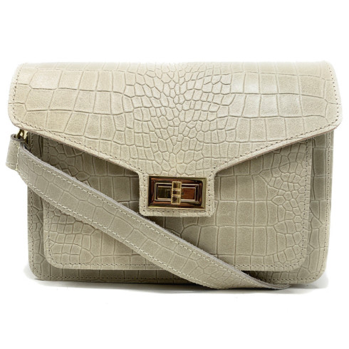 Mini sac bandoulière tendance femme en cuir porté bandoulière et épaule taupe clair
