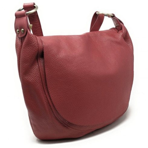 Sac besace femme tendance en cuir italien grainé porté bandoulière rouge foncé