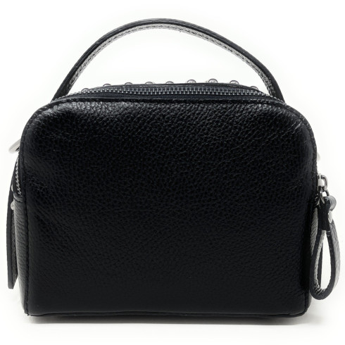 Mini sac à main tendance femme en cuir grainé clouté porté main et de travers noir