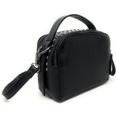 Mini sac très tendance femme en cuir grainé italien porté de travers avec bandoulière amovible noir
