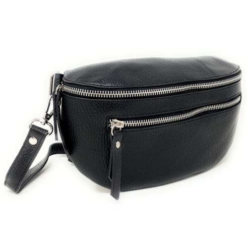 Sac banane en daim noir double zip