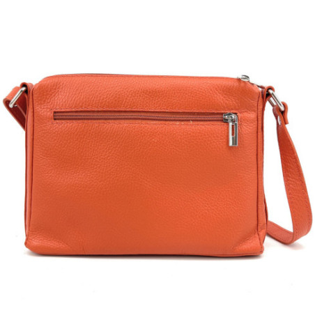 Sac femme tendance en cuir grainé italien porté bandoulière orange sac trotteur