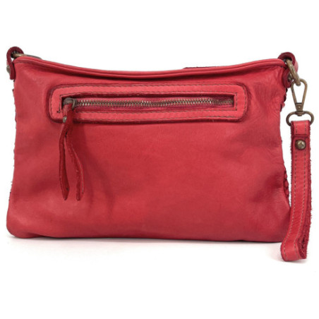 Sac pour femme en cuir italien tressé rouge vermillon avec dragonne et bandoulière