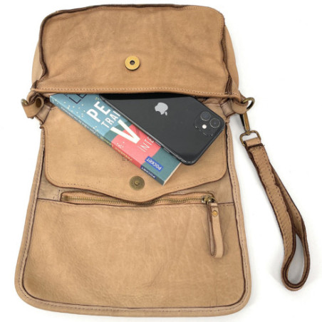 Sac mode femme en cuir porté épaule avec bandoulière amovible taupe clair sac messager tendance