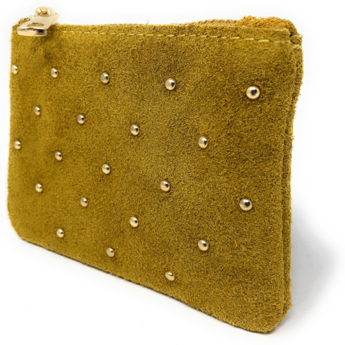 Porte-monnaie femme mode en véritable cuir nubuck porté main jaune moutarde porte-carte tendance