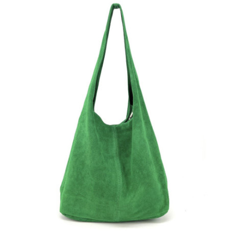 Sac hobo tendance femme en nubuck de qualité porté épaule vert intense