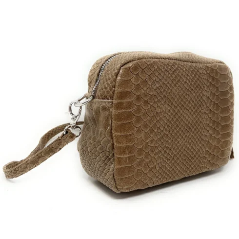 Mini sac trotteur tendance femme en cuir italien à motif porté main et bandoulière taupe foncé