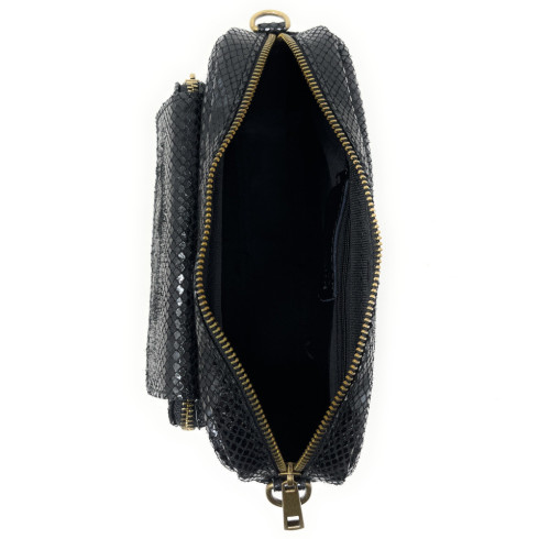 Sac bandoulière tendance femme en cuir imprimé serpent porté épaule et bandoulière noir
